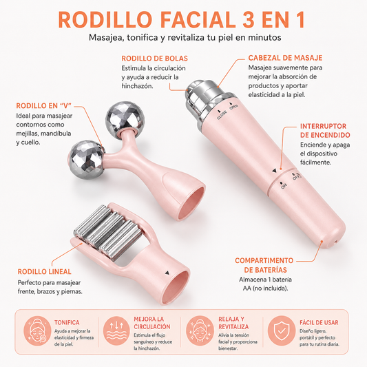 Rodillo Masajeador Facial 3 en 1